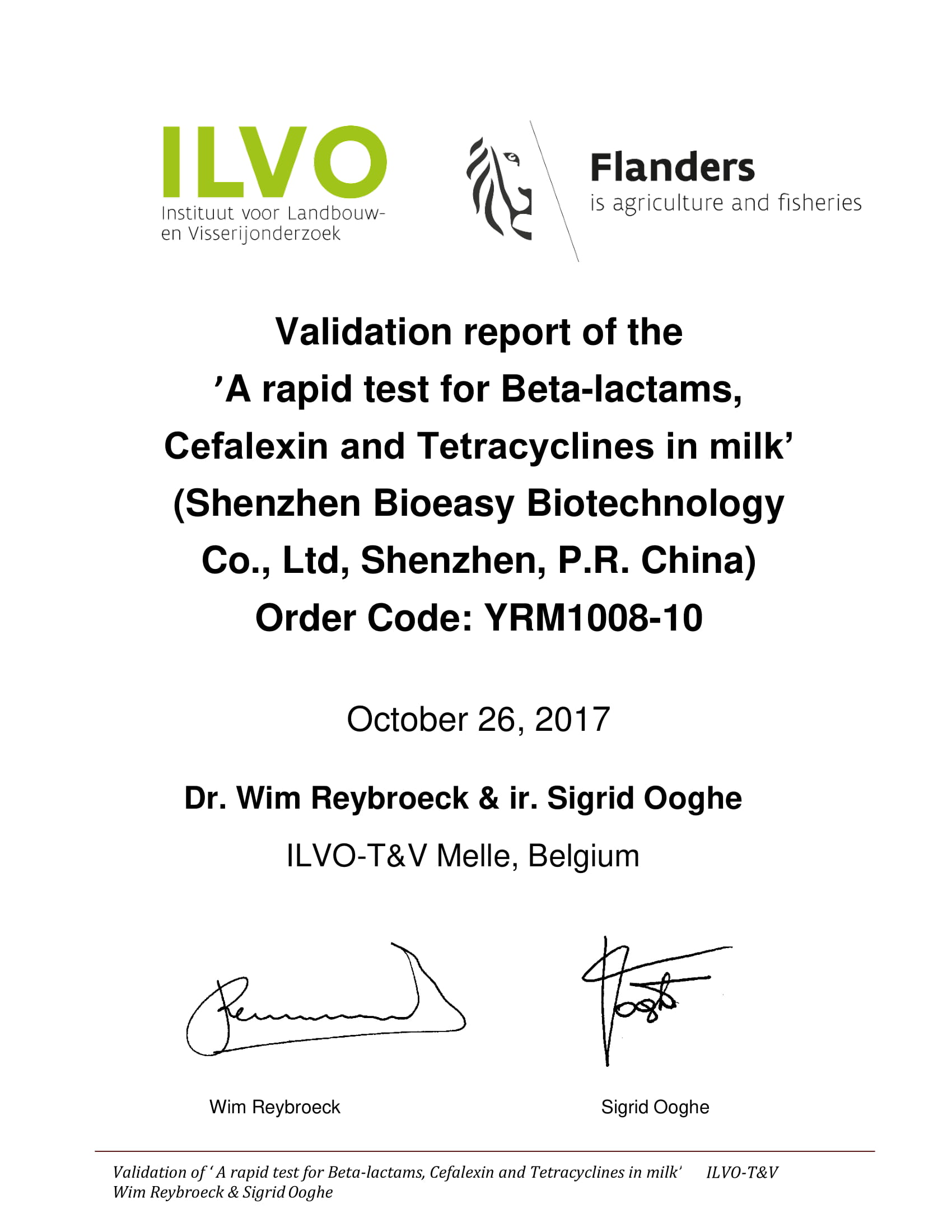 ILVO--Report Bioeasy Milk kit October 2017 final